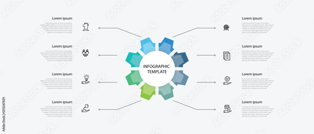 Aufkleber Design template infographic element with 8 step on circle concept suitable for business information and web presentation 