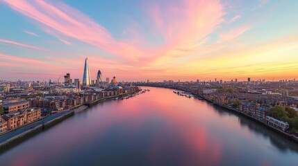 London City Skyline At Sunset Over Thames River