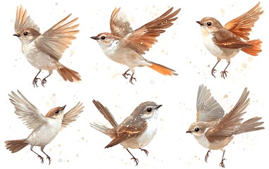 Fototapeta premium Watercolor birds in flight, artistic illustration, nature-inspired design
