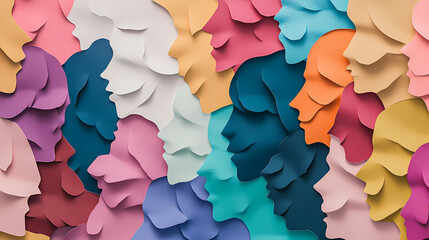 Colorful paper cut-outs of people crowding, a social media concept with many different colors and sizes