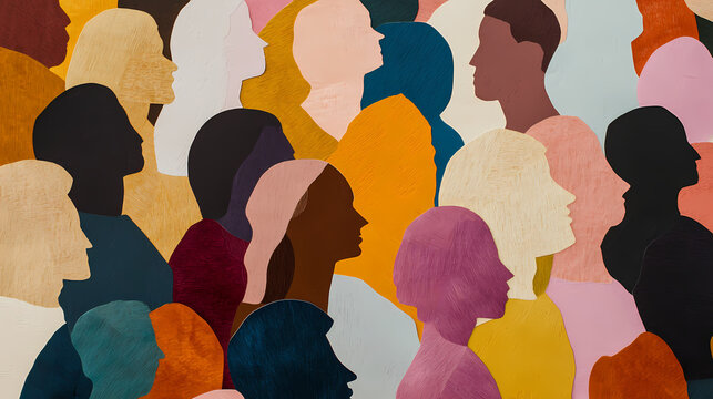 Colorful paper cut-outs of people crowding, a social media concept with many different colors and sizes
