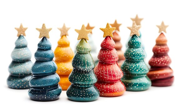 Colorful handmade ceramic Christmas trees