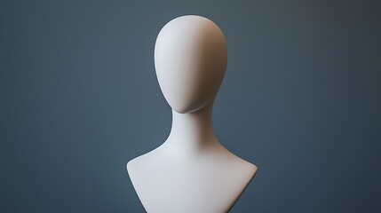 A matte white mannequin positioned elegantly, warm lighting creating soft highlights, blurred neutral background with faint bokeh effects, artistic balance in composition, minimalist and tranquil