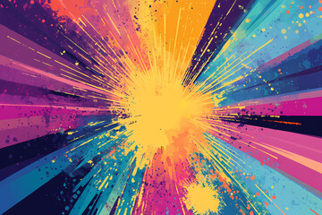 Vector background with grunge, neon comic book lines, dots, and paint splashes. Bright pink, blue, yellow, and black color palette