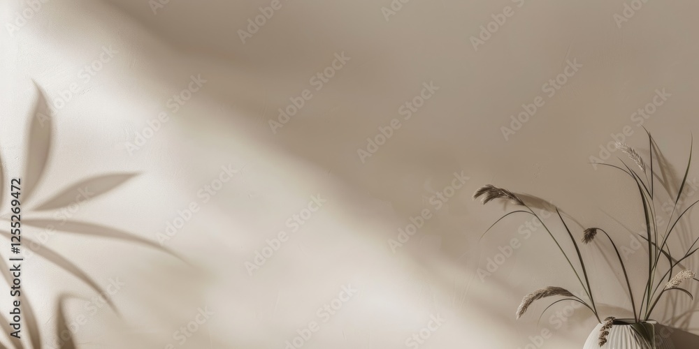 Poster a minimalist layout with a soft warm taupe background, sparse abstract shapes and clean lines, minim