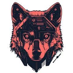 Obraz premium Cyberpunk wolf head illustration, futuristic animal portrait, graphic design, possible use for merchandise
