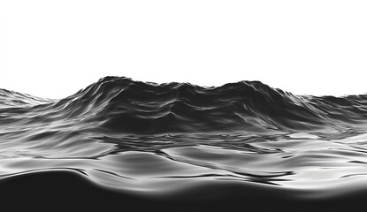 Water surface texture, flat waterline, isolated on a white background, in black and grey colors, ultra-realistic photography. 