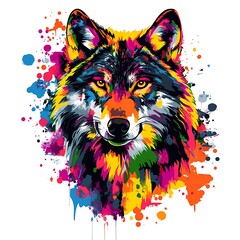 Colorful Wolf Portrait; vibrant style; abstract background; artistic; graphic design; possible use for prints, posters