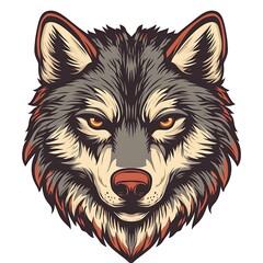 Wolf head graphic design, fierce expression, artistic style, stock illustration, digital art