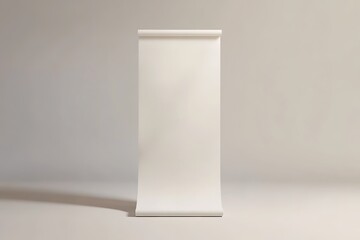 Blank Rolled White Banner Against a Light Gray Background