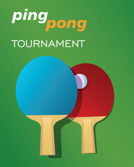 Vector illustration concept of active recreation. Poster match tournament ping pong. Rackets ball table tennis on green background