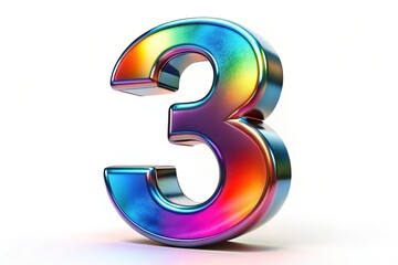 3D Metal Number 3 in Vibrant Colors and Sharp Details
