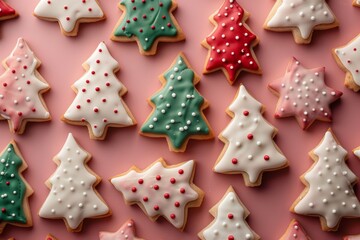 Colorful Christmas Cookies Shaped Like Trees and Stars Create a Festive Holiday Treat Display for Seasonal Celebrations