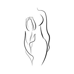 silhouette of a woman with a tulip. logo icon of a woman with a beautiful figure waist