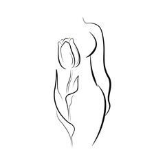 silhouette of a woman with a tulip. logo icon of a woman with a beautiful figure waist