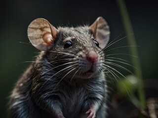 Adorable Rat Close Up Portrait on Dark Background Showing Expressive Eyes and Furry Texture