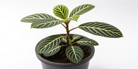 Fototapeta premium Healthy potted plant with broad, vibrant green leaves and intricate vein details, sitting elegantly in a black container