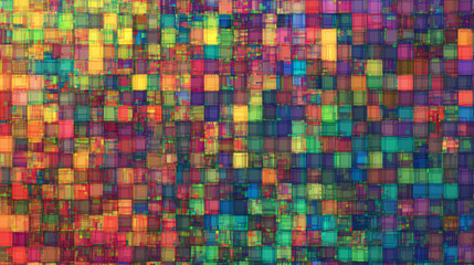 Fototapeta premium Colorful digital background with pixelated squares in vibrant rainbow colors, perfect for graphic design and web development projects