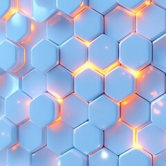 Abstract background with glowing hexagons. Futuristic technology honeycomb mosaic. 3D render illustration , isolated on white background,  , copy space, copy space for text
