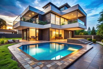 Fototapeta premium Breathtaking Hexagonal Pool House with Modern Carbon Fiber Facade