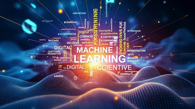 3D Digital Word Cloud Animation of Business and Tech Terms in Motion