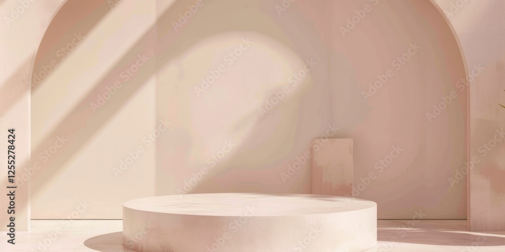 Poster a minimalistic aesthetic featuring a light peach backdrop, geometric patterns and soft tones, contem