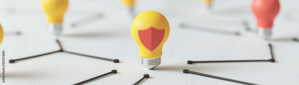 Poster secure ideas network protected innovation concept with lightbulbs and shield