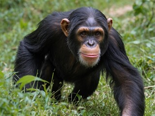 Playful Chimpanzee Family Running in Vibrant Jungle Habitat