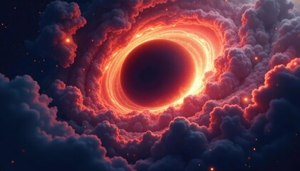 Glowing gas clouds against the backdrop of a massive black hole, gas cloud, space, cosmos
