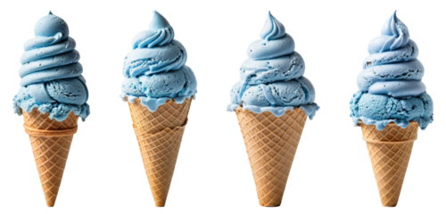 Blue ice cream cone isolated transparent background PNG set