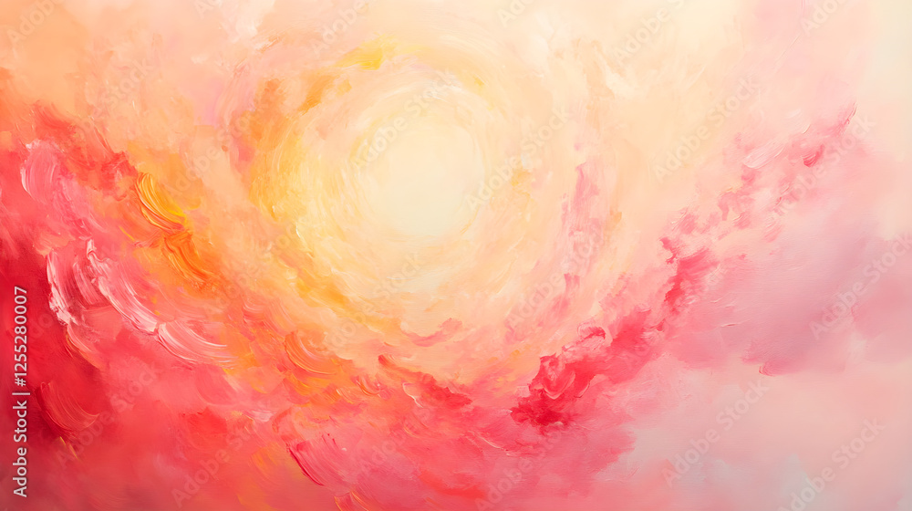 Poster pink and peach splashes merging into a soft circular cloud