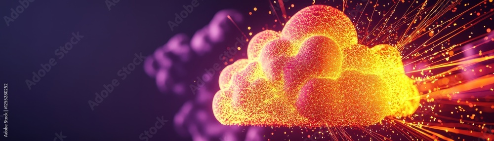Aufkleber abstract digital cloud computing network fiery orange and purple data transfer high tech concept