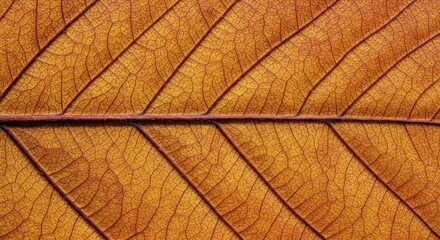 Obraz premium Close-up view of a vibrant autumn leaf showcasing intricate veins