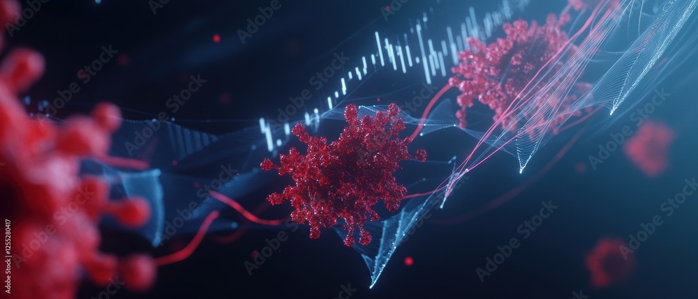 Poster virus propagation and data visualization in digital health analytics, depicting covid-19 research an