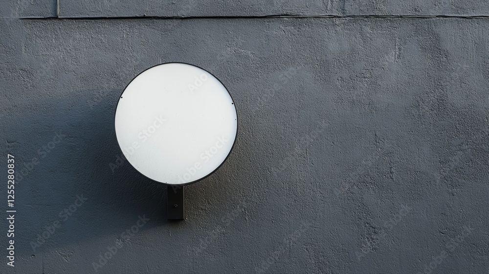 Poster wall-mounted round light fixture casting soft illumination on a textured dark surface, creating a mo