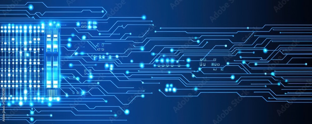 Poster abstract futuristic technology background digital circuit board with glowing lines and nodes