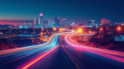 Fototapeta premium Cityscape night highway light trails