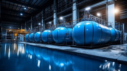 Modern water treatment and energy plant with advanced filtration, stainless steel pipelines, and automated industrial technology.
