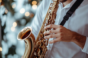 Fototapeta premium A musician plays a saxophone, AI generated picture