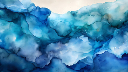 Fototapeta premium Watercolor texture in rich lapis lazuli and light turquoise evoking sadness and beauty for Blue Monday reflection with copy space 