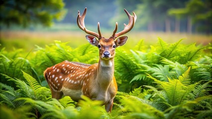 Fototapeta premium Fallow Deer in Verdant Ferns