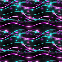 Vibrant neon waves seamless pattern for digital art and backgrounds, for blogs and digital designs, for cards, for night sky designs, for stationery and game design