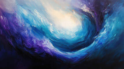 swirling canvas of vibrant blue, purple, and white hues creates mesmerizing abstract wave. dynamic colors evoke sense of movement and tranquility