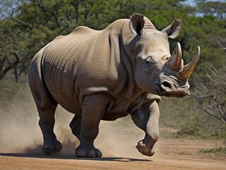Fototapeta premium Majestic Rhino Running in Natural Habitat of South Africa Wildlife Photography