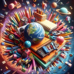 Fototapeta na wymiar Vibrant Back-to-School Stationery Galaxy