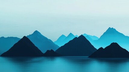 Naklejka premium Serene Blue Mountainscape Tranquil Lake and Majestic Peaks Panorama