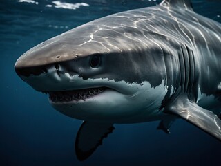 Naklejka premium Close-Up of a Shark Swimming in Tropical Waters of the Ocean Reef