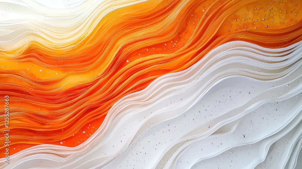 Poster abstract orange and white wave pattern fluid dynamic swirls modern art background texture
