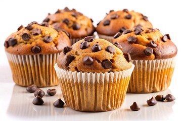 Isolated Chocolate Chip Muffins on a Pristine Background