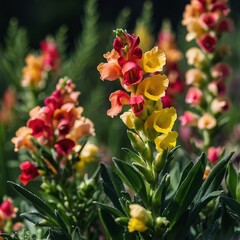 Fototapeta premium Vibrant Garden Blooms Close-Up in Bright Colors on a Sunny Day